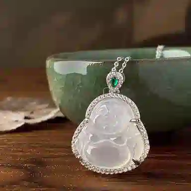 金瑞邦 佛公 弥勒佛笑脸佛本命年上岸平安吊坠新中式国风国潮 精致轻奢 简约大方百搭显白高级感 招财纳福顺遂转运 玉髓 项链 女款