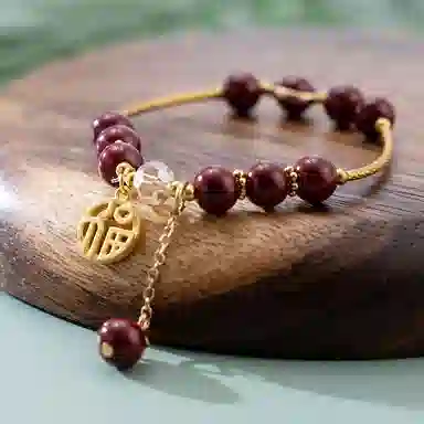 金瑞邦 【赠线香】简单百搭 显白气质 轻奢高档 水逆退散 小众设计 高级感 福牌  转运来福 上岸 #好运 再造辰砂朱砂 手串 女款