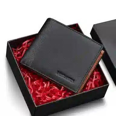 波斯丹顿 休闲简约高级质感短款商务时尚百搭 牛皮革 钱包 男款 黑色