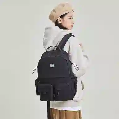 波斯丹顿 潮简约旅行休闲大学生通勤电脑 织物 书包双肩包 中号 男女同款情侣款 米黄/黑色