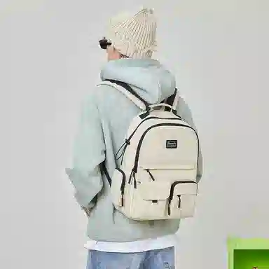 波斯丹顿 潮简约旅行休闲大学生通勤电脑 织物 书包双肩包 中号 男女同款情侣款 米黄/黑色