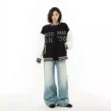 美式复古潮流拼接设计个性百搭棒球服 男女同款