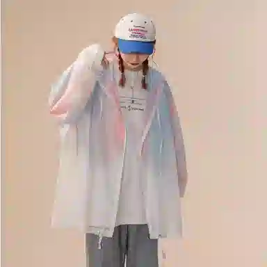 玉儿恋 多巴胺穿搭美式复古宽松休闲学生高街头风渐变色连帽长袖防风紫外线登山衣旅游户外徒步旅行露营运动无性别防晒夹克外套 男女同款