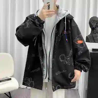 桴生 潮牌假两件连帽休闲棒球服夹克 男女同款