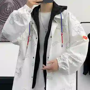 桴生 潮牌假两件连帽休闲棒球服夹克 男女同款
