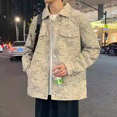 悍戈 美式日系复古风满印大码透气休闲翻领外套夹克 男女同款