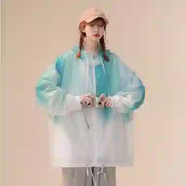 玉儿恋 多巴胺穿搭美式复古宽松休闲学生高街头风渐变色连帽长袖防风紫外线登山衣旅游户外徒步旅行露营运动无性别防晒夹克外套 男女同款