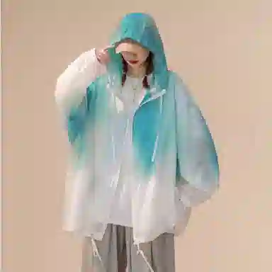 玉儿恋 多巴胺穿搭美式复古宽松休闲学生高街头风渐变色连帽长袖防风紫外线登山衣旅游户外徒步旅行露营运动无性别防晒夹克外套 男女同款