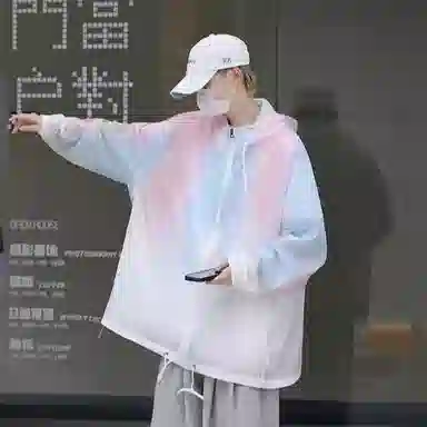 玉儿恋 多巴胺穿搭美式复古宽松休闲学生高街头风渐变色连帽长袖防风紫外线登山衣旅游户外徒步旅行露营运动无性别防晒夹克外套 男女同款