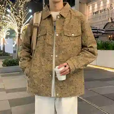 悍戈 美式日系复古风满印大码透气休闲翻领外套夹克 男女同款