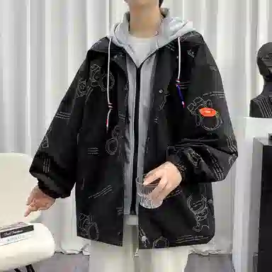 桴生 潮牌假两件连帽休闲棒球服夹克 男女同款
