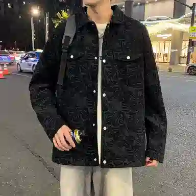 悍戈 美式日系复古风满印大码透气休闲翻领外套夹克 男女同款