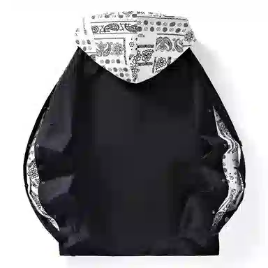 桴生 美式潮牌假两件连帽抽绳内里腰果花设计长袖服棒球服 女款