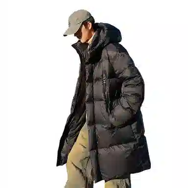 红豆 鸭绒加厚情侣穿搭冬季保暖连帽中长款羽绒服 男女同款