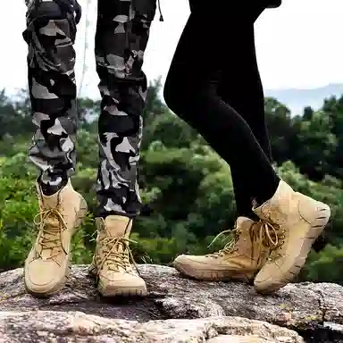 敦奴 牛皮革 沙漠登山休闲 短筒 户外靴 男女同款 卡其