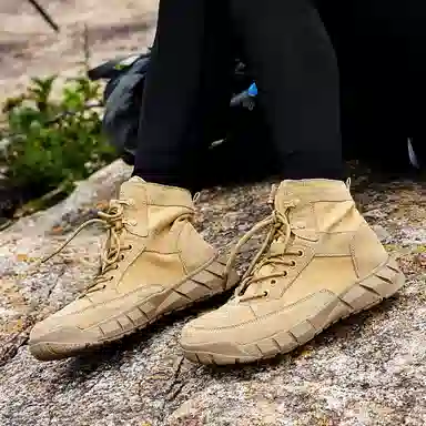 敦奴 牛皮革 沙漠登山休闲 短筒 户外靴 男女同款 卡其
