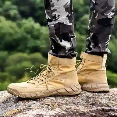 敦奴 牛皮革 沙漠登山休闲 短筒 户外靴 男女同款 卡其
