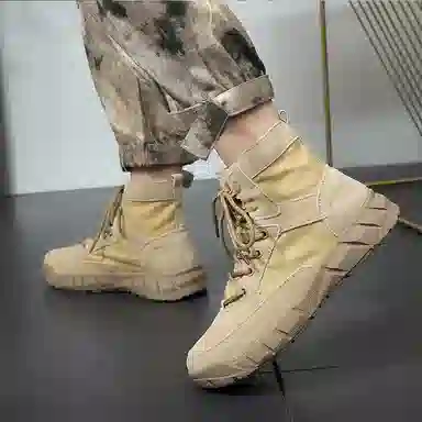 敦奴 二层牛皮 耐磨增高 舒适 短筒 户外靴 男女同款 卡其色