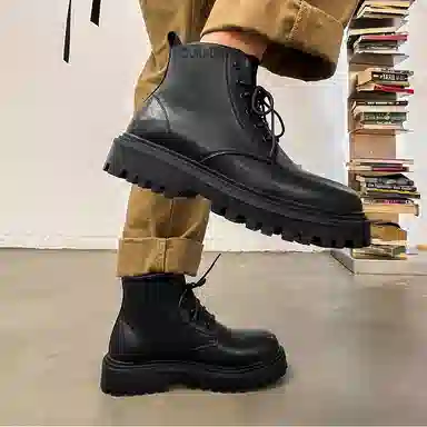 敦奴 头层牛皮 英伦复古 厚底 显瘦百搭 短靴 男款 黑色