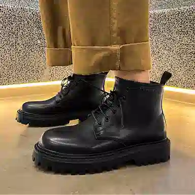 敦奴 头层牛皮 英伦复古 厚底 显瘦百搭 短靴 男款 黑色