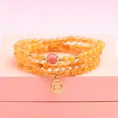 盈满堂 小众设计 金发晶三圈 水晶 手串 女款