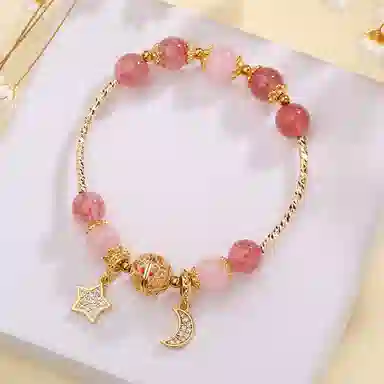 盈满堂 设计感草莓晶 星星月亮单圈 水晶 手串 女款