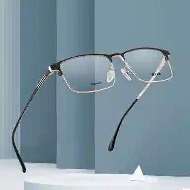 【联系客服可配度数】 康视顿 商务近视休闲半框防蓝光 β钛铝镁钛 眉毛框/眉线框 光学镜架 男款