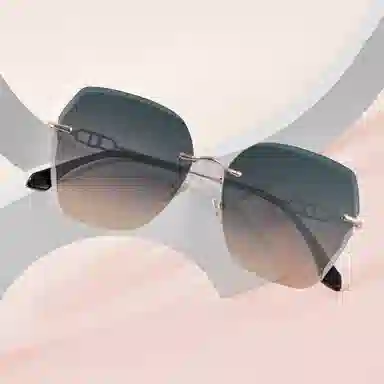 康视顿 韩版防晒遮阳无框个性切边时尚潮开车海边墨镜 合金 不规则形 太阳眼镜 女款