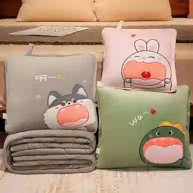 公主恋人 卡通加厚抱枕被 可爱兔子恐龙哈士奇靠枕 午睡毯 玩偶周边