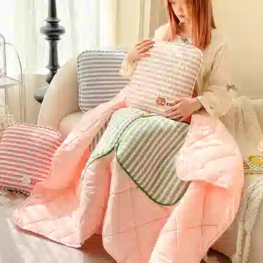 公主恋人 纯棉条纹空调被 宿舍办公室靠枕抱枕午睡毯 玩偶周边