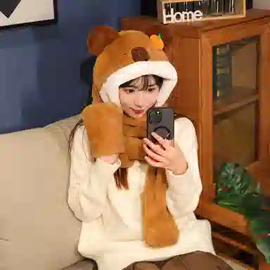 公主恋人 卡皮巴拉围巾帽 水豚帽子 围巾 手套三合一 玩偶周边