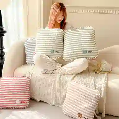 公主恋人 纯棉条纹空调被 宿舍办公室靠枕抱枕午睡毯 玩偶周边