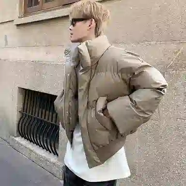 悍戈 美式潮流个性纯色领短款保暖防水面包服棉服 男女同款