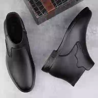 文耐 头层牛皮 时尚加绒 短靴 男女同款 黑色