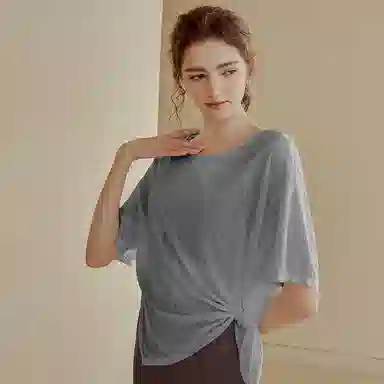 达兹 纯色落肩宽松瑜伽透气跑步短袖健身衣 女款