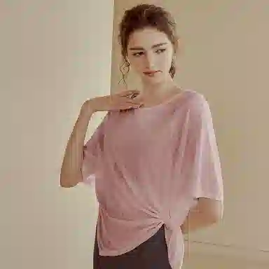 达兹 纯色落肩宽松瑜伽透气跑步短袖健身衣 女款