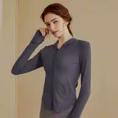 达兹 纯色拉链连帽长袖健身衣 女款