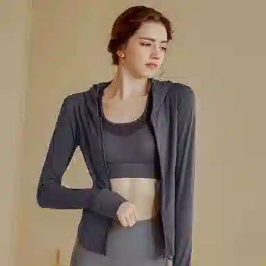 达兹 纯色拉链连帽长袖健身衣 女款