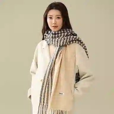 匹克 高级感格子流苏 保暖三件套 绒线围巾 男女同款情侣款