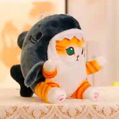 雄俊 可爱趣味鲨鱼猫咪 卡通灰色鲨鱼小猫咪 挂饰钥匙扣 玩偶 毛绒公仔