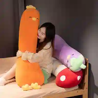 雄俊 蔬菜变身小鸡 长条抱枕 超大号 西蓝花 茄子 娃娃 玩偶 毛绒公仔