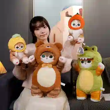 雄俊 可爱变身鲨鱼猫娃娃 呆萌小猫咪抱枕 变身小动物系列 玩偶 毛绒公仔