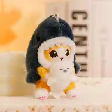 雄俊 可爱趣味鲨鱼猫咪 卡通灰色鲨鱼小猫咪 挂饰钥匙扣 玩偶 毛绒公仔