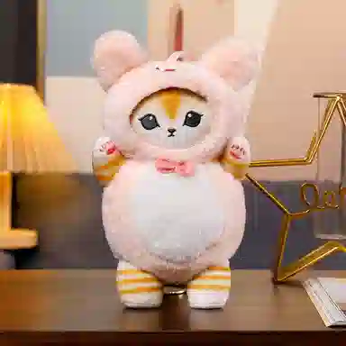 雄俊 可爱变身鲨鱼猫娃娃 呆萌小猫咪抱枕 变身小动物系列 玩偶 毛绒公仔
