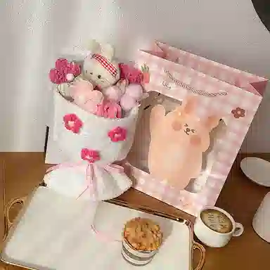 雄俊 创意趣味花束可爱娃娃手捧花生日花朵少女心摆件 玩偶 毛绒公仔
