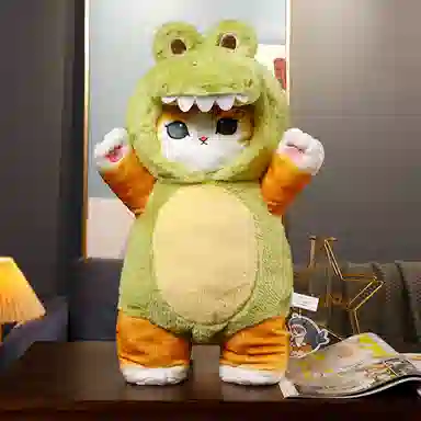 雄俊 可爱变身鲨鱼猫娃娃 呆萌小猫咪抱枕 变身小动物系列 玩偶 毛绒公仔