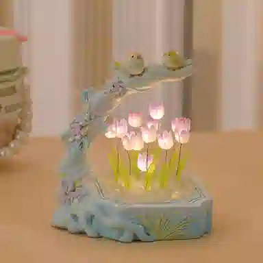 雄俊 花鸟郁金香小夜灯 文艺摆件 桌面装饰工艺品 玩具