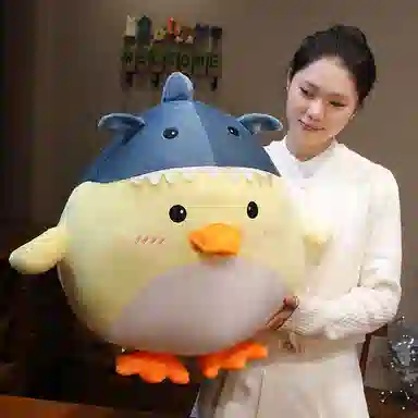 雄俊 恶搞创意鲨鸭 可爱小黄鸭 鲨鱼小帽鸭 陪伴安抚布娃娃 玩偶 毛绒公仔