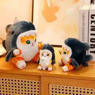 雄俊 可爱趣味鲨鱼猫咪 卡通灰色鲨鱼小猫咪 挂饰钥匙扣 玩偶 毛绒公仔