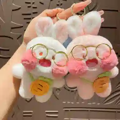 雄俊 可爱眼镜萝卜兔 有文化兔抓机娃娃 包包挂件 玩偶 毛绒挂件